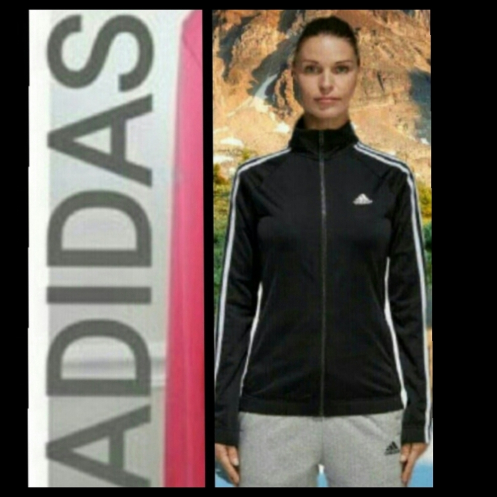 Trefoil Logo Women’s Adidas jacket white stripes full zipper athletic Size Small
